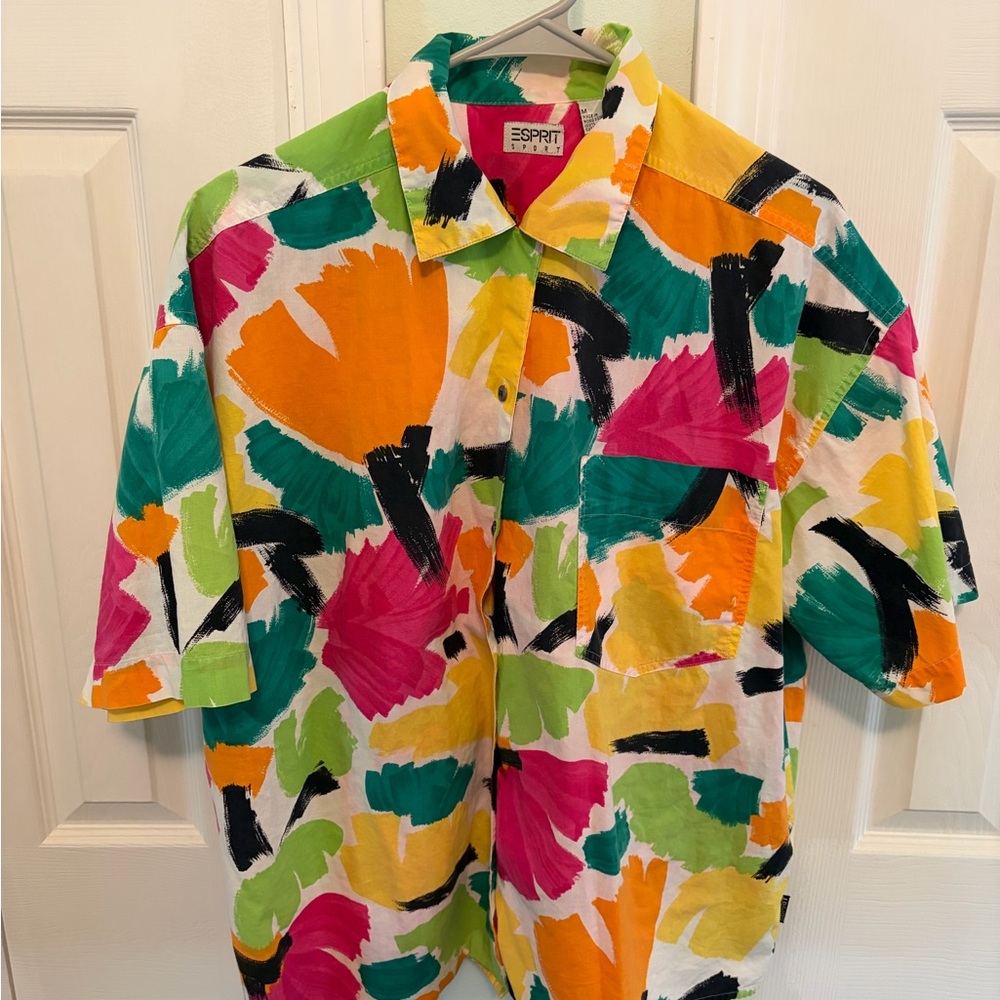 Vintage Esprit Men’s Multicolor Abstract Print Short-Sleeve Shirt